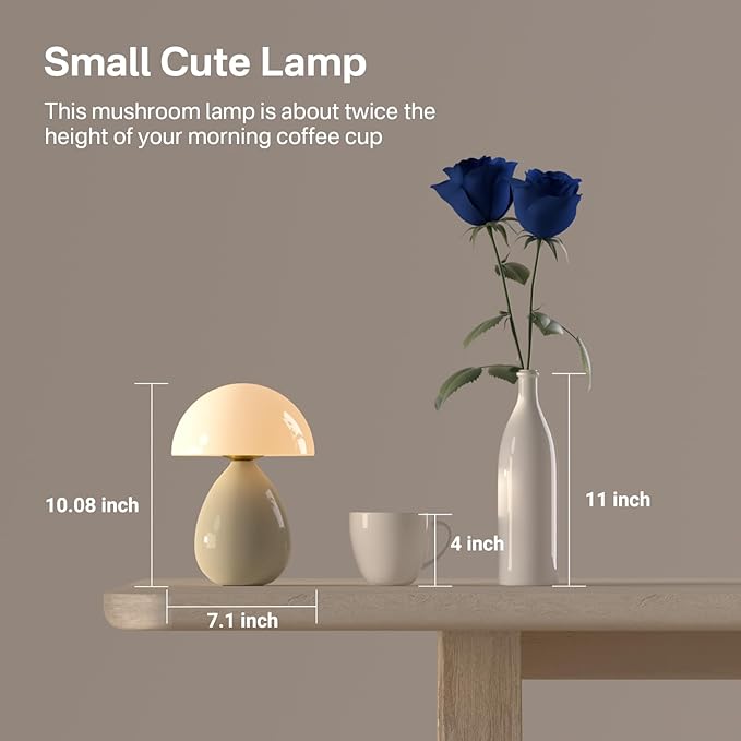 Mushroom Lamp Table Lamp for Bedroom,Desk Lamp Bedside Small Lamps for Living Room Night Stands,Table Lamps Cute Modern Mid Century Lamps,Unique Ice Crackle Ceramic Living Room Decor(Cream) - Bloomnest