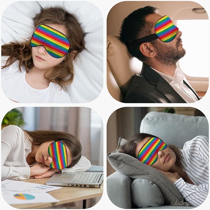 Rainbow Striped Sleep Eye Mask LGBT Flag Color Stripes Art Silk Eye Mask Sleeping Soft Eye Shade Cover for Men Women Boy Girl Airplane Travel with Elastic Strap - Bloomnest