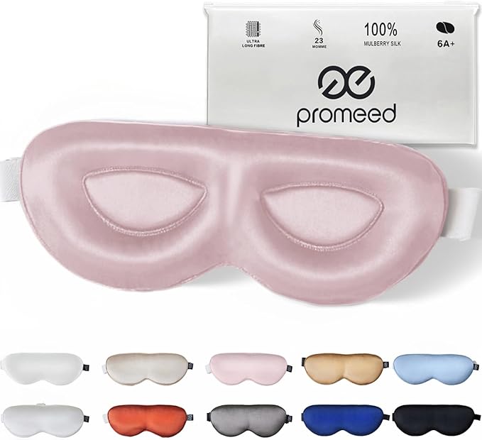 PROMEED Adjustable Pure Mulberry Silk Sleep Mask 23 Momme, 3D Contoured No-Pressure Cup Eye Mask for Sleeping, Super Soft Breathable Blindfold, Perfect Blocks Light for Sleeping (Pink) - Bloomnest