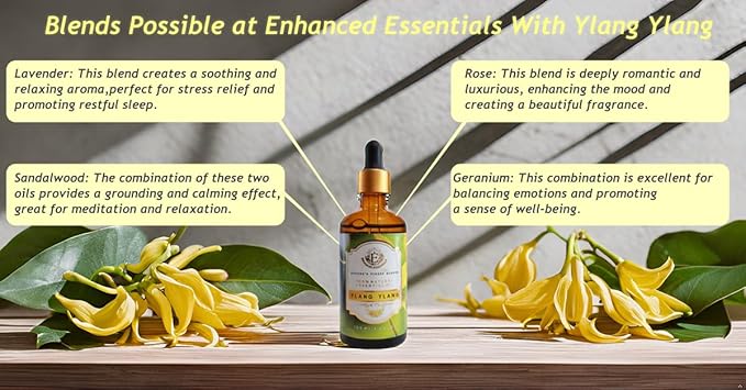 Luxurious YLANG YLANG Essential Oil by Enhanced Essentials|Slow Distilled & Pure| for Home,Diffusers,Skin Care,Aromatherapy,Bath, Massage,Perfume,Gifting,Soap and Candle Making|3.38 Fl Oz (100 ml) - Bloomnest
