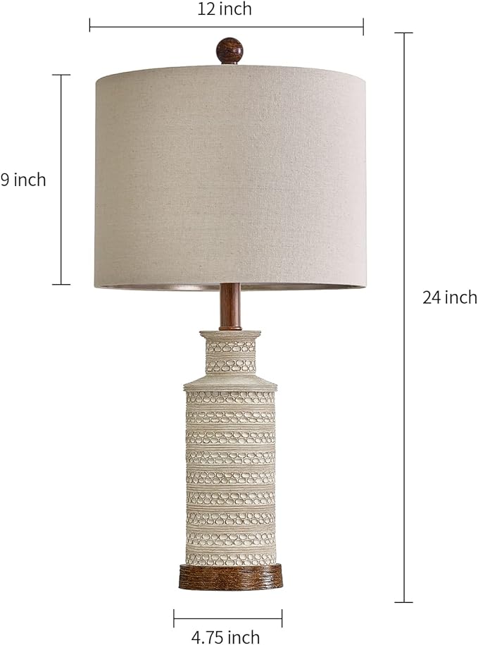 BOBOMOMO 24'' Farmhouse Table Lamp Set of 2 for Bedroom Living Room Vintage Rustic Traditional Nightstand Bedside Lamps - Bloomnest