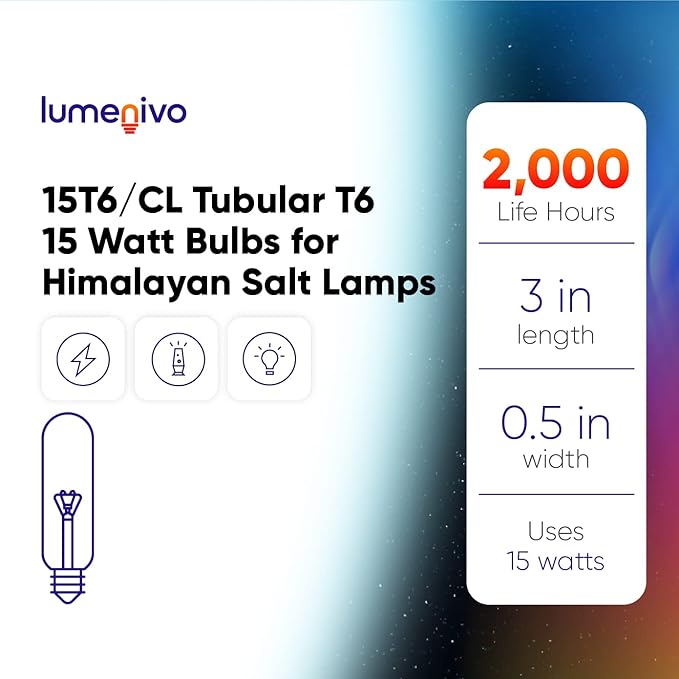 lumenivo 15 Watt Bulbs for Himalayan Salt Lamps 15T6/CL Tubular T6 15 Watt Candelabra Bulb E12 Base Light Bulbs for Exit Signs - Clear - 120V - 10 Pack - Bloomnest