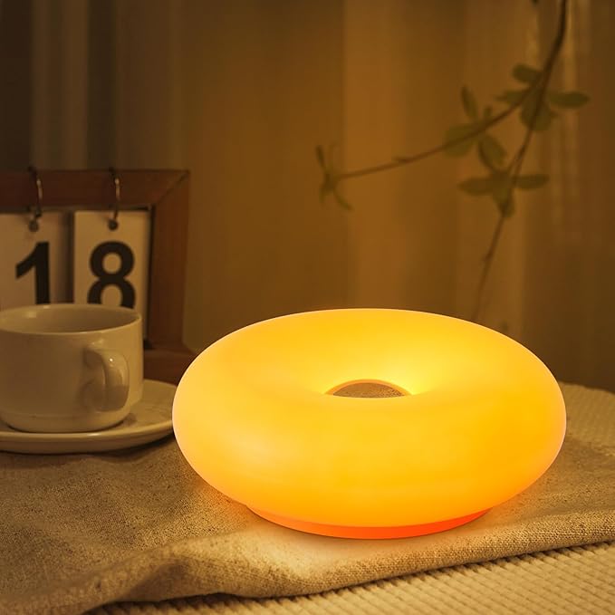 Donut Table Lamp,Creative Orange Donut Atmosphere Lamps with Plastic Shade,Retro-Modern Table Light,3-Color Dimmable Nightstand Lamp for Bedroom and Desk, Aesthetic Home Decor & Gifts (Orange) - Bloomnest
