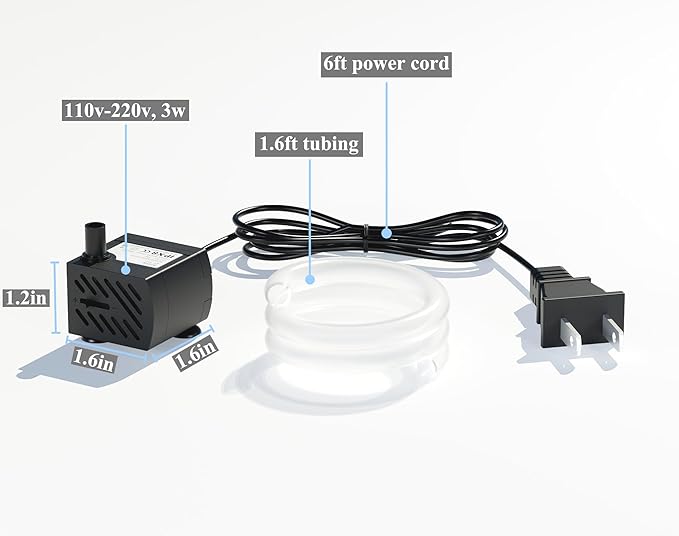 alizzy 50GPH(180L/H) Small Aquarium Pump, 3w Ultra Quiet Submersible Water Pump with 1.6ft Tubing for Fountain, Fish Tank, Hydroponic and Pet - Bloomnest