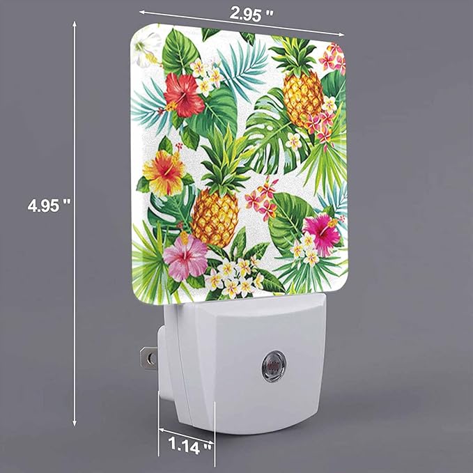 LED Night Light,Summer Hawaiian Botanical Floral Pineapple Flower LED Night Light Plug into Wall with Dusk to Dawn Light Sensor White Energy Efficient Nightlight for Bedroom Hallway Kitchen - Bloomnest