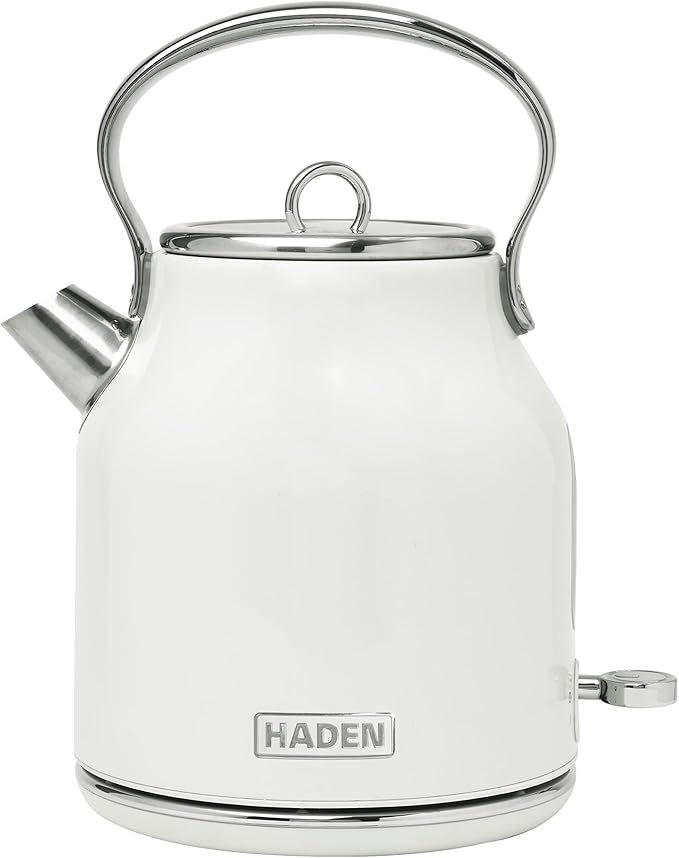 Haden Heritage 1.7 Liter Stainless Steel Electric Kettle, Hot Water Kettle with 360-Degree Base and Auto Shutoff, Ivory & Chrome - Bloomnest