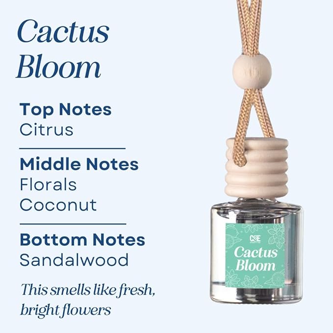 CANDECraftCo Car Air Hanging Fragrance Oil, Car Auto Freshener for Essential Oils, Scents Fragrance Aromatherapy Automobile Diffuser, Long Lasting (Cactus Bloom + Lavender Vanilla) - Bloomnest