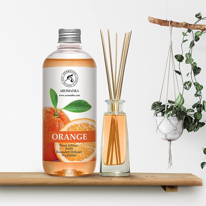 AROMATIKA Orange Reed Diffuser Refill 17 Fl Oz (500ml) - Room Fragrance Diffuser with Natural Essential Orange Oil - Best for Aromatherapy - Home - Kitchen - Office - Bloomnest
