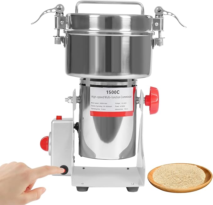 Electric Grain Mill Grinder, 1500g/3.31lbs High-speed 30000r/min Food Grinder, 110V 4100W Countertop Grain Mill for Dry Spice Herbs Grains Coffee Rice Pepper (1500g) - Bloomnest