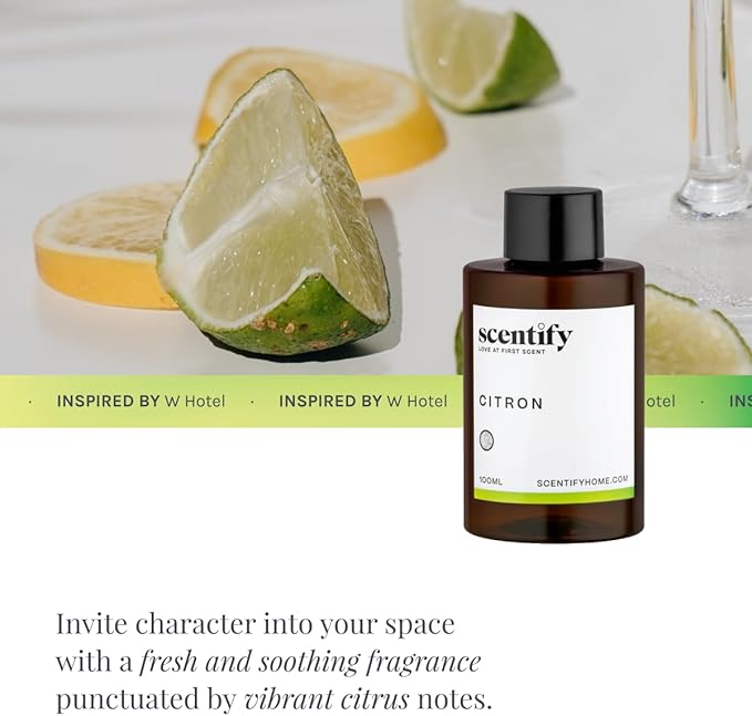 Scentify Citron Aroma Oil Refill Scent for Oil Diffusers - Lemon, Jasmine, Musk, Woods Scents - Luxurious Relaxing Aromatherapy Diffuser Fragrance 100ml, 3.38 oz Scentify