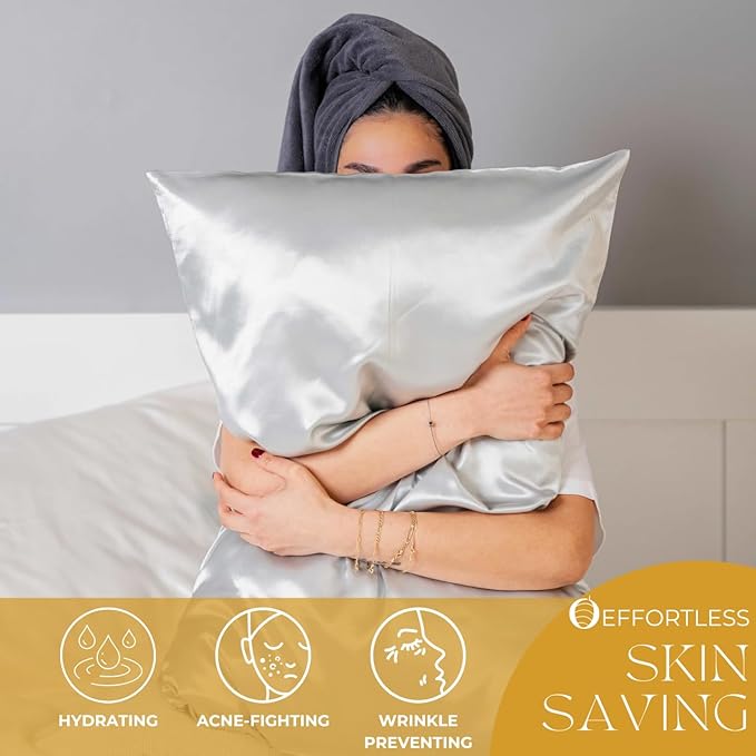 PROMEED 23 Momme Silk Pillowcase 2 Pack with Zipper, 3rd Gen Grade 6A+ 100% Mulberry Silk Pillow Case Set of 2, Cooling Pillow Cases for Hot Sleepers (King 20"x36", Light Grey) - Bloomnest
