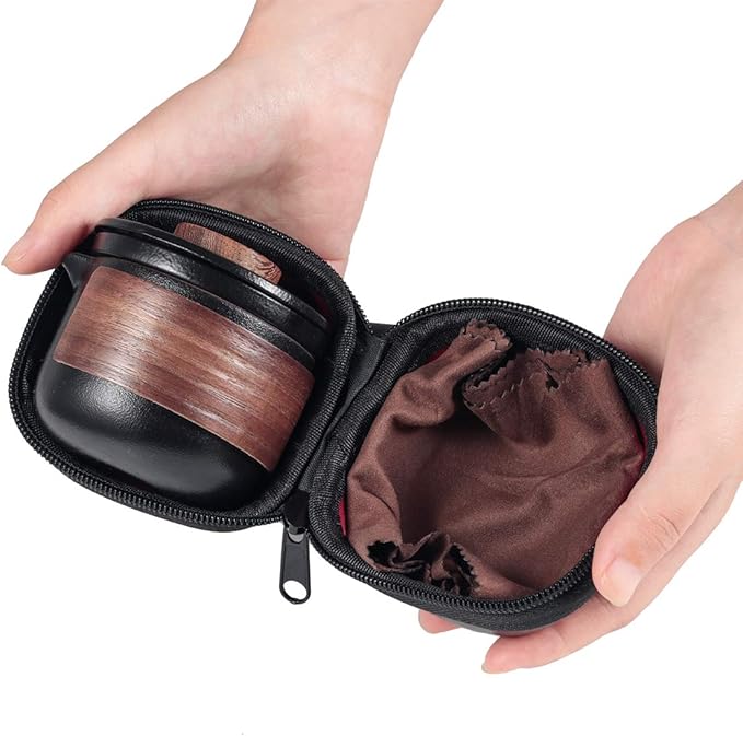 Mini Travel Ceramic Tea Pot Set Chinese Kung Fu Teapot, 1 Pot 2 Cups Porcelain Teacups with Tea Infuser Portable Bag for Outdoor Picnic (Black)