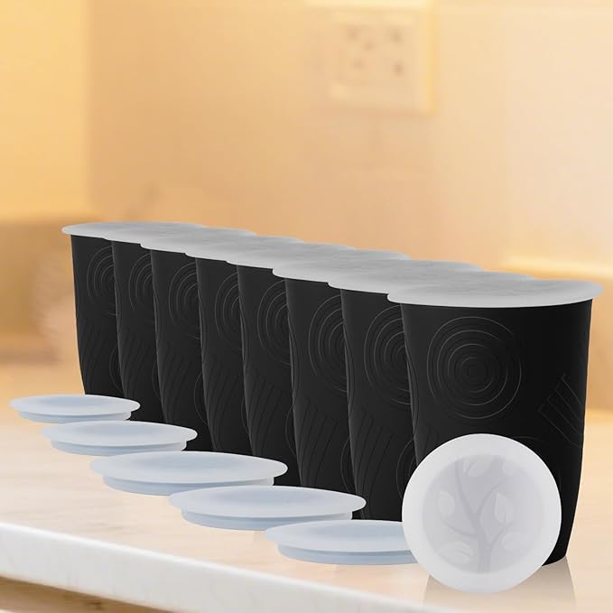 Wrova Wheat Straw Cups 16oz Set of 8 with Silicone Covers - Alternative Plastic Cups Reusable- Microwave & Dishwasher Safe - Unbreakable Plastic Drinking Cups for Camping - Black - Bloomnest