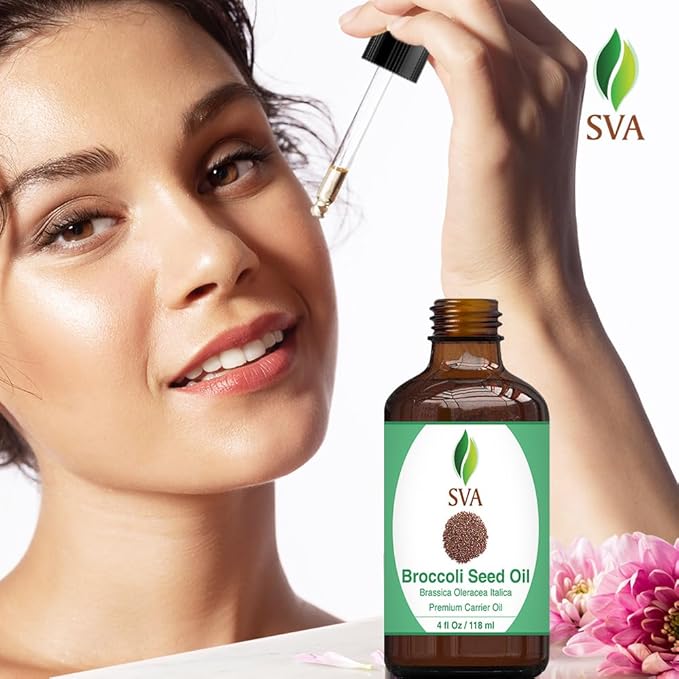SVA Broccoli Seed Oil - 4 Fl Oz – 100% Natural Cold Pressed Broccoli Oil - for Face, Skin Care, Hair Care, Scalp Massage & Body Massage – Carrier Oil with Dropper - Bloomnest