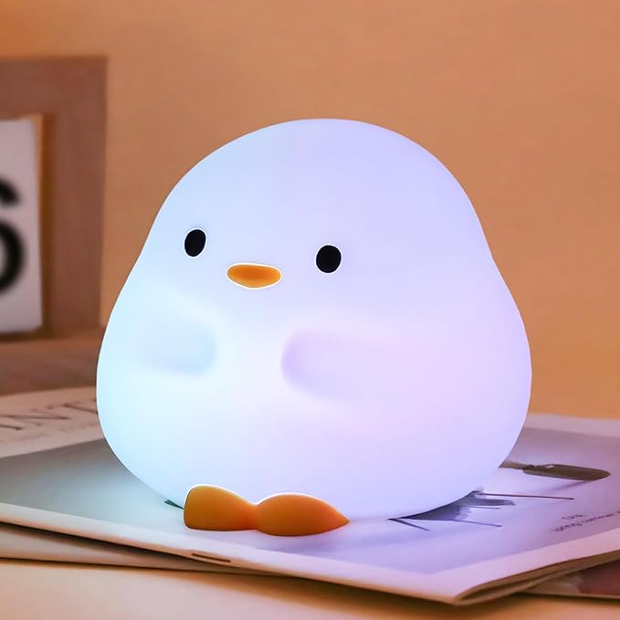 Duck Silicone Night Light for Kids - Color Changing LED Lamp with Soft Touch, USB Rechargeable & Long Battery - Cute Touch Control Duck Light for Kids Room & Birthday Gifts - Bloomnest