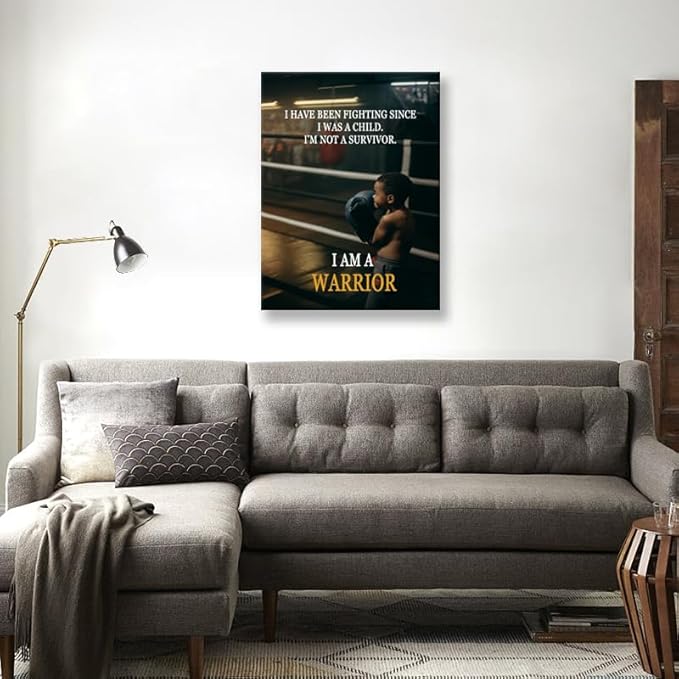 Inspirational Poster "I Am A Warrior" Quote Fighter Spirit Motivational Wall Decor for Boxing Gym Sports Room Home Bedroom Framed Ready to Hang [30" W X 40" H] - Bloomnest