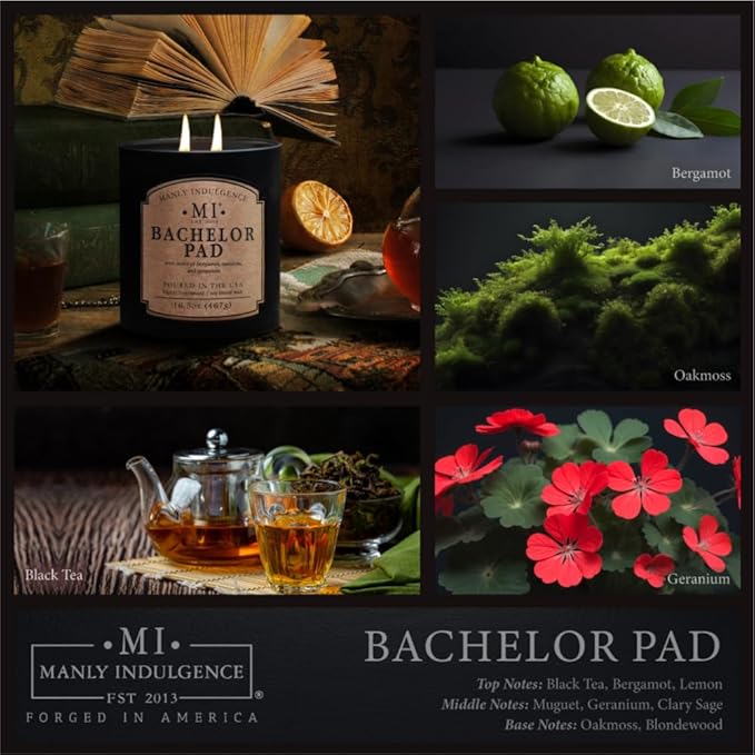 Manly Indulgence Bachelor Pad Scented Candles for Men, 2 Wick, 16.5 oz Premium Soy Blend Wax, 60H Burn, Candles for Home Scented - Made in The USA - Bloomnest
