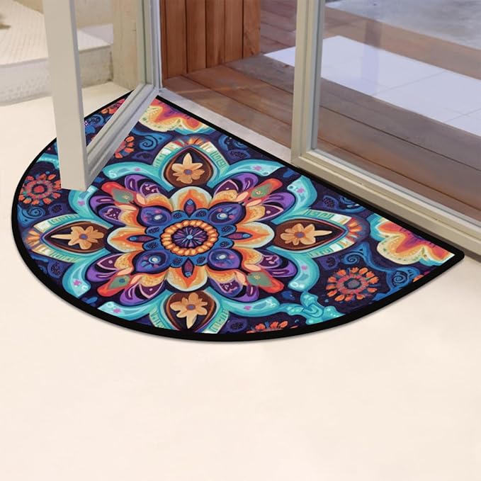 Half Round Door Mat, Colorful Bohemian Half Circle Rug for Home Decor Floor Indoor Outdoor Non-Slip Washable Half Moon Rug Doormat 36X24 Inch - Bloomnest