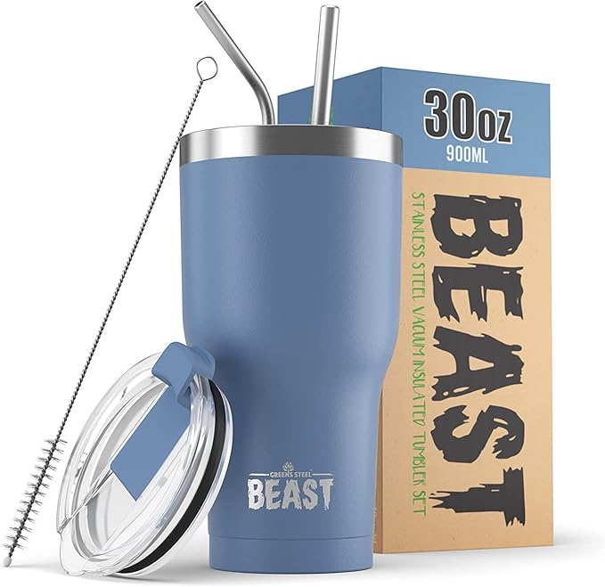 Beast 30 oz Tumbler Stainless Steel Vacuum Insulated Coffee Ice Cup Double Wall Travel Flask (Stormy Sky Blue) - Bloomnest