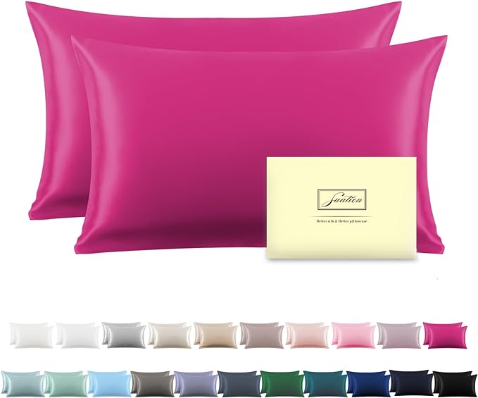 Silk Pillow Cases 2 Pack Soft Breathable and Sliky King Size Pillow Cases Set of 2,Natural Mulberry Silk Pillowcase Set of 2 for Hair and Skin with Hidden Zipper (Hot Pink,20"X 36",2pcs) - Bloomnest