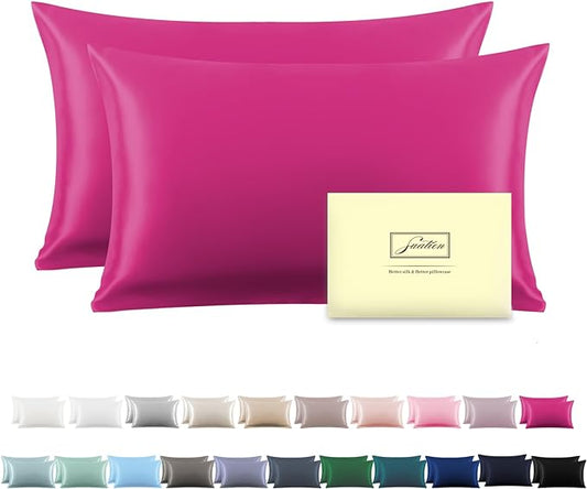 Silk Pillow Cases 2 Pack Soft Breathable and Sliky King Size Pillow Cases Set of 2,Natural Mulberry Silk Pillowcase Set of 2 for Hair and Skin with Hidden Zipper (Hot Pink,20"X 36",2pcs) - Bloomnest