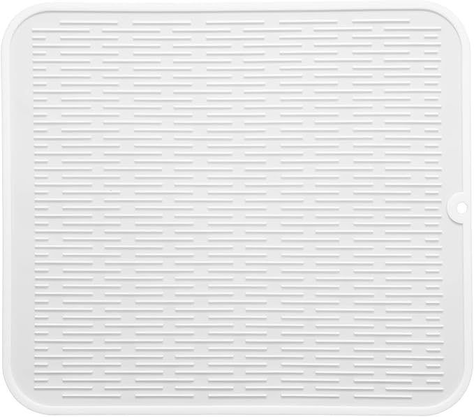 Silicone Dish Drying Mat for Multiple Usage,Easy clean,Eco-friendly,Heat-resistant Silicone Mat for Kitchen Counter or Sink,Refrigerator or Drawer Liner White 2XL 24 inches x 18 inches - Bloomnest