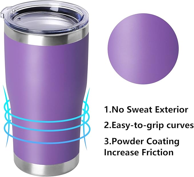 DOMICARE 20oz Tumbler with Lid Stainless Steel Tumblers Bulk, Double Wall Vacuum Insulated Coffee Travel Mug Powder Coated Tumbler, 12 Count (Pack of 1) Purple