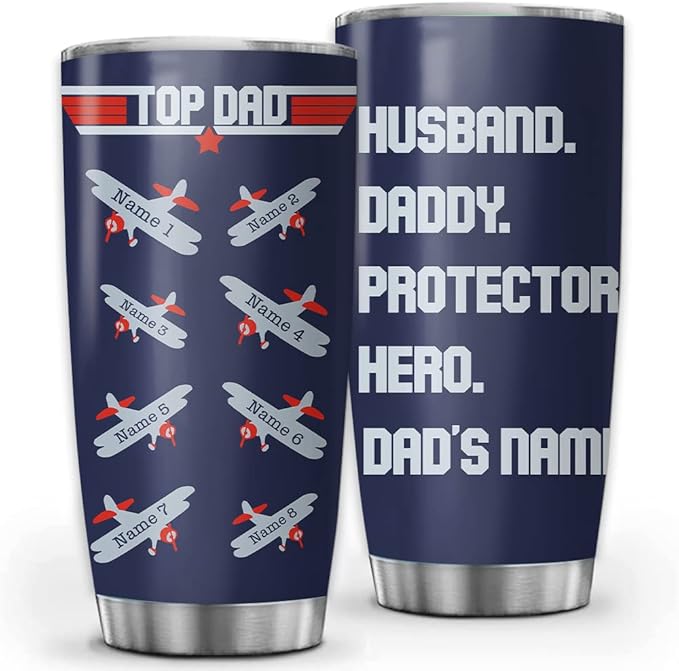 Custom Top Dad Pilot Airplane Tumbler Cup, Gift For Pilot Dad, Father, Papa 20Oz 30Oz Insulated CoffeeTea with Lid - Bloomnest