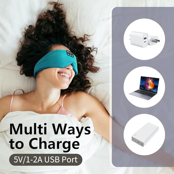 Joythink Sleep Headphones Bluetooth Sleep Mask Silk Kids Children Wireless Headband Headphones for Sleeping Travel Adjustable Sleeping Eye Mask with Thin Speaker - Bloomnest