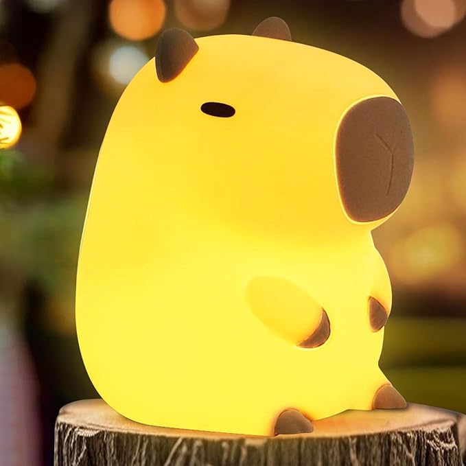 Cute Capybara Night Light, LED Squishy Novelty Animal Night Lamp,2 Levels Dimmable/Timer Nursery Nightlight for Kids, Rechargeable Touch Bedside Lamp, Bedroom/Dorm Decor, Baby Boys Girls Gifts - Bloomnest