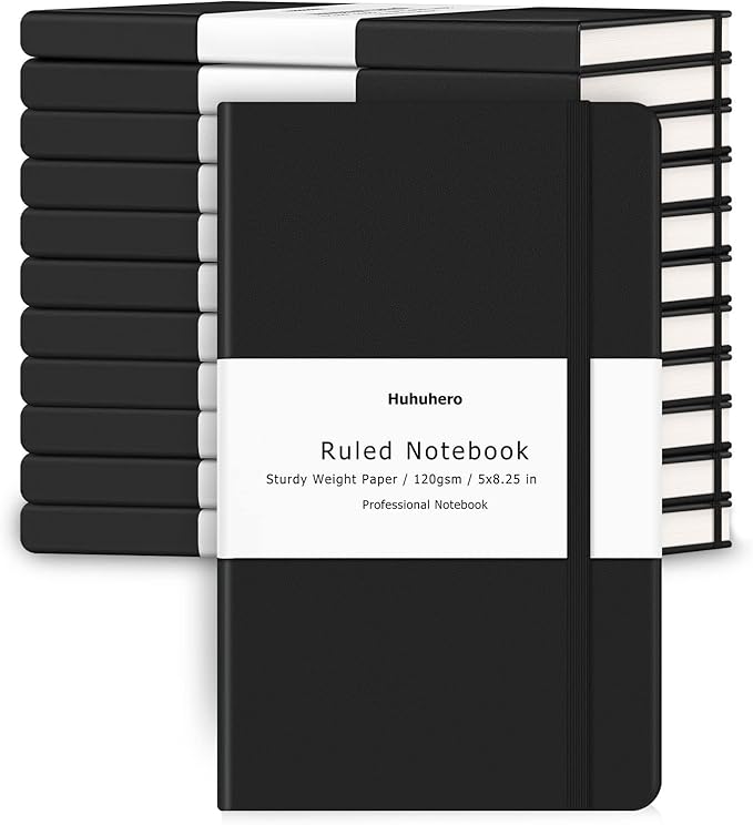 Huhuhero Notebooks Journal, Ruled Notebook, Premium Thick Paper Lined Journal, Black Hardcover Notebook for Office Home School Business Writing Note Taking Journaling, 5"×8.25" (12, Black) - Bloomnest