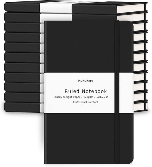 Huhuhero Notebooks Journal, Ruled Notebook, Premium Thick Paper Lined Journal, Black Hardcover Notebook for Office Home School Business Writing Note Taking Journaling, 5"×8.25" (12, Black) - Bloomnest