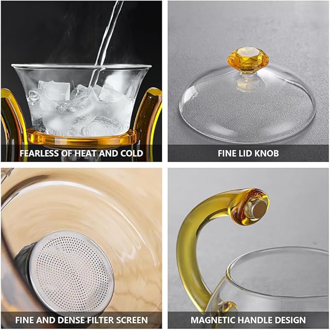 Lazy Kungfu Drip TeaPot, Heat Resistant Tea Set, Semi-Automatic Glass Teapot Suit for Magnetic Water Flow Wooden Glass Teapot Set - Bloomnest