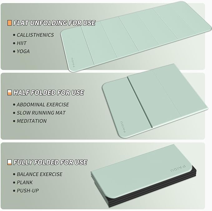 Foldable Fitness Yoga Mat | 2/5" (10MM) Extra Thick | SGS Certified Non-Slip TPE | 75x26" Extra Long-Wide | Portable & Easy Store | for Yoga, Pilates, Home Gym & Full-Body Workouts - Bloomnest