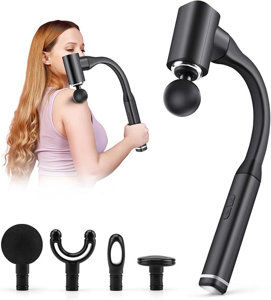 Massage Gun with Upgraded Extension Handle, Back and Neck Massage for Pain Relief, 12MM Portable Muscle Pain Relief for Back, Neck, Waist, 4 Massage Heads & 5 Speed Levels - Bloomnest