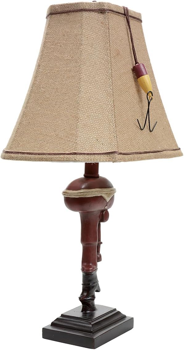 BLACK FOREST DECOR Outboard Accent Table Lamp – Rustic Boat Motor Fishing Lamp with Linen Shade – 11" W x 8.2" D x 20" H - Bloomnest