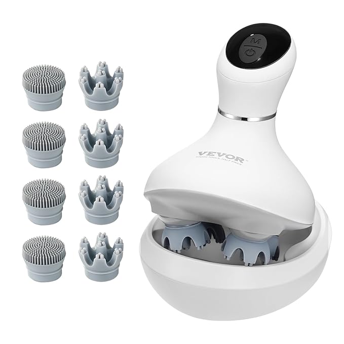 VEVOR Electric Scalp Massager, Rechargeable Head Massager Hair Growth, IPX7 Waterproof | Portable Kneading Scalp Scratcher with 8 Removable Massage Head for Stress Relief, Deep Clean, Gift for Mom/Dad VEVOR