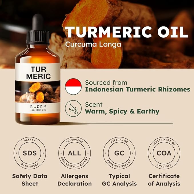 KUKKA Turmeric Oil for Skin - 4 Fl Oz - for Hair, Skin, Diffuser, Aromatherapy & DIY Soap Making Scent - Bloomnest