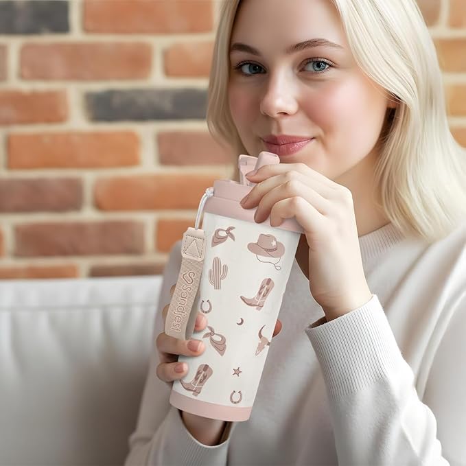 Cowgirl Tumbler - Stainless Steel 2-in-1 Lid Coffee Tumbler 18 oz, Insulated Western Travel Mug Gift for Women Girls Mother, Birthday Christmas - Bloomnest
