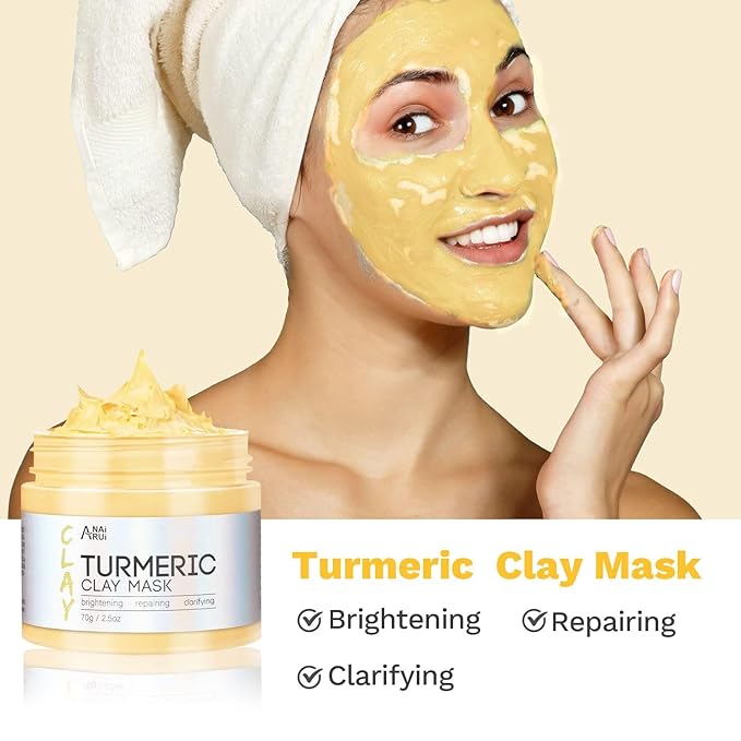 ANAI RUI 3 Pcs Face Mask Set - Turmeric Clay Mask - Green Tea Face Mask - Dead Sea Mud Mask for Oily Skin, Blackheads & Pores - Spa Gift Set Self Care Valentines Day Gifts for Women (2.5 oz Each) - Bloomnest