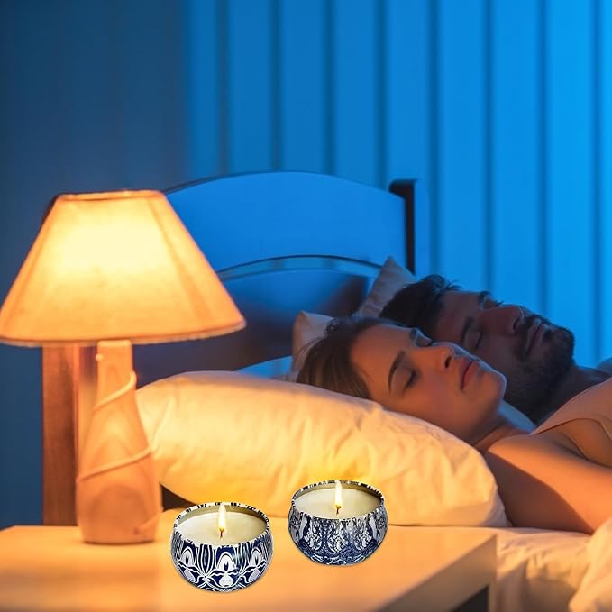 2 Pack 2.2-Ounce Scented Jar Candles - Blue&White Pordcelain Style - Perfect for Church, Family, Wedding, Party- Vibrant Colorful Iron Can Jars Candles(Lemon &Bergamot Fragrance) - Bloomnest