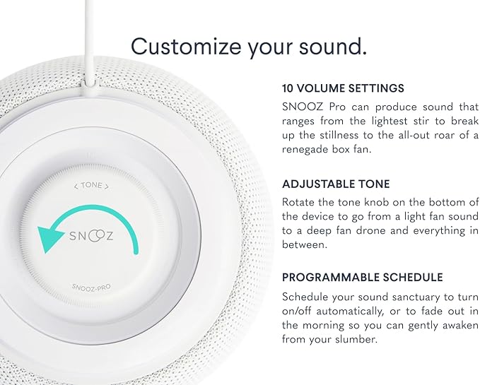SNOOZ Pro - Smart White Noise Machine & Travel Case - Real Fan Inside, Non-Looping White Noise, Adjustable Tone & Volume - App-Based Remote Control & Sleep Timer (Cotton)