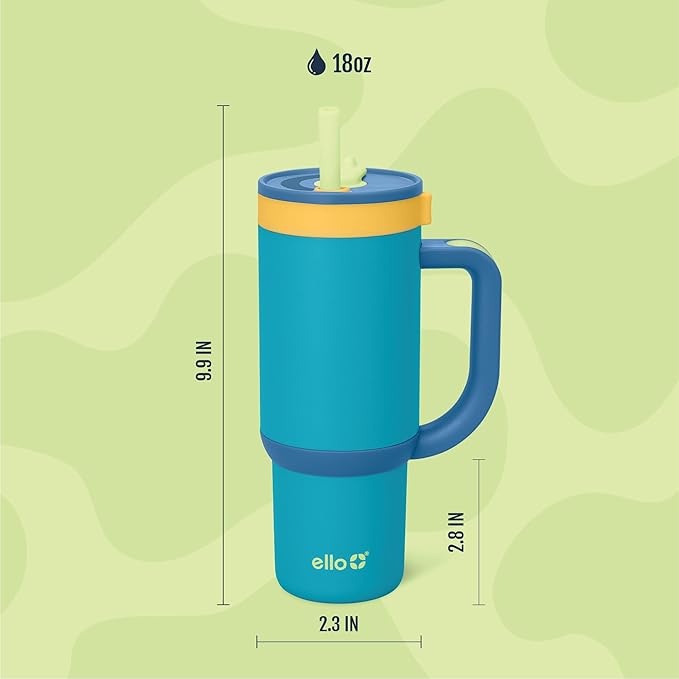 Ello Oasis 18oz Kids Tumbler with Handle & Retracting Straw, 100% Leakproof Reusable Insulated Stainless Steel Cup, Gifts for Teens Girls Boys, Keeps cold for 18 Hours, Cup Holder Friendly, Glacier - Bloomnest