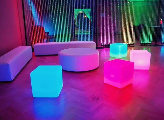 Mr.Go 14-Inch Color Changing LED Cube Light Stool, Glow Cube Seat for Kids, Modern LED Light Side Table, 16 RGB Colors LED Mood Lighting, Ideal for Home Garden Patio Bar Pool Party Decorative Lighting - Bloomnest
