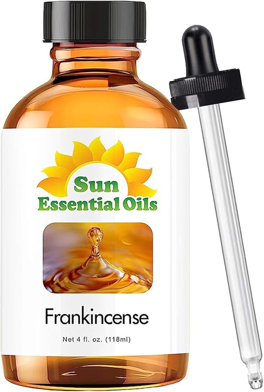 Sun Essential Oils – 4 oz Frankincense Essential Oil with Dropper for Diffuser, Skin, Face, Aromatherapy Massage, Humidifier, Warm & Resinous Scent for Candle, Lotion & Soap Making, Room Fragrance - Bloomnest