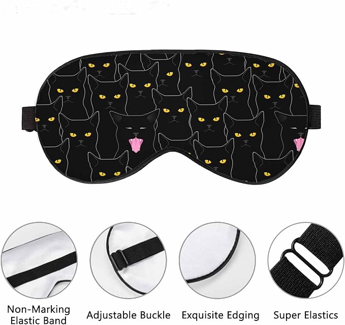 Black Cats Sleep Eye Mask Halloween Spooky Feline Kitten Face Men Women Sleep Mask with Adjustable Strap Eye Cover Eye Shade for Travel, Nap,Meditation - Bloomnest
