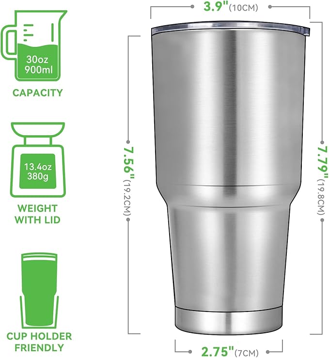 DOMICARE 30 oz Tumbler with Lid and Straw, Stainless Steel Tumblers Bulk, Insulated Vacuum Double Wall Travel Coffee Mug, Durable Powder Coated Tumbler Cups (Stainless Steel, 4) - Bloomnest