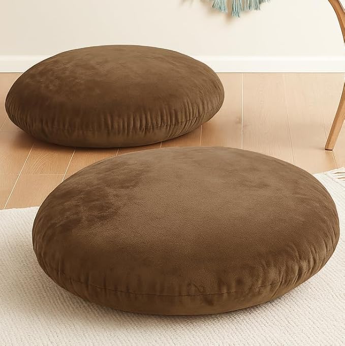 Codi Meditation Cushions Set of 2 – Large Round Floor Pillows for Adults with Removable Washable Cover, Soft and Supportive Floor Cushion for Yoga, Seating and Dog Bed, 32 inch - Coffee - Bloomnest
