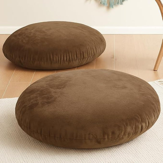 Codi Meditation Cushions Set of 2 – Large Round Floor Pillows for Adults with Removable Washable Cover, Soft and Supportive Floor Cushion for Yoga, Seating and Dog Bed, 32 inch - Coffee - Bloomnest
