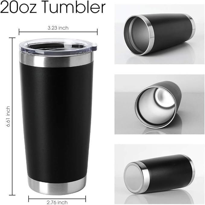 HASLE OUTFITTERS 20oz Tumblers Bulk Stainless Steel Cup with Lid Double Wall Vacuum Insulated Coffee Mug for Cold & Hot Drinks 8 Pack, Black - Bloomnest
